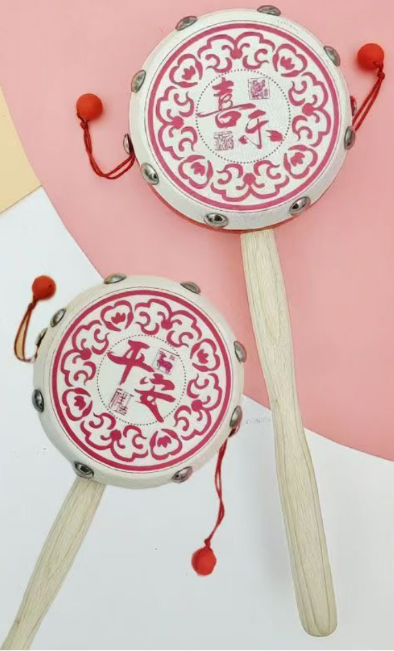 Traditional Chinese Wooden Drum Toy – Hand-Painted Rattle Drum for Babies & Kids (Gulu Drum