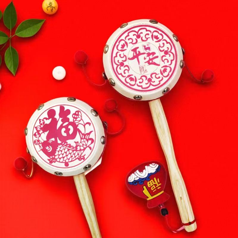Traditional Chinese Wooden Drum Toy – Hand-Painted Rattle Drum for Babies & Kids (Gulu Drum