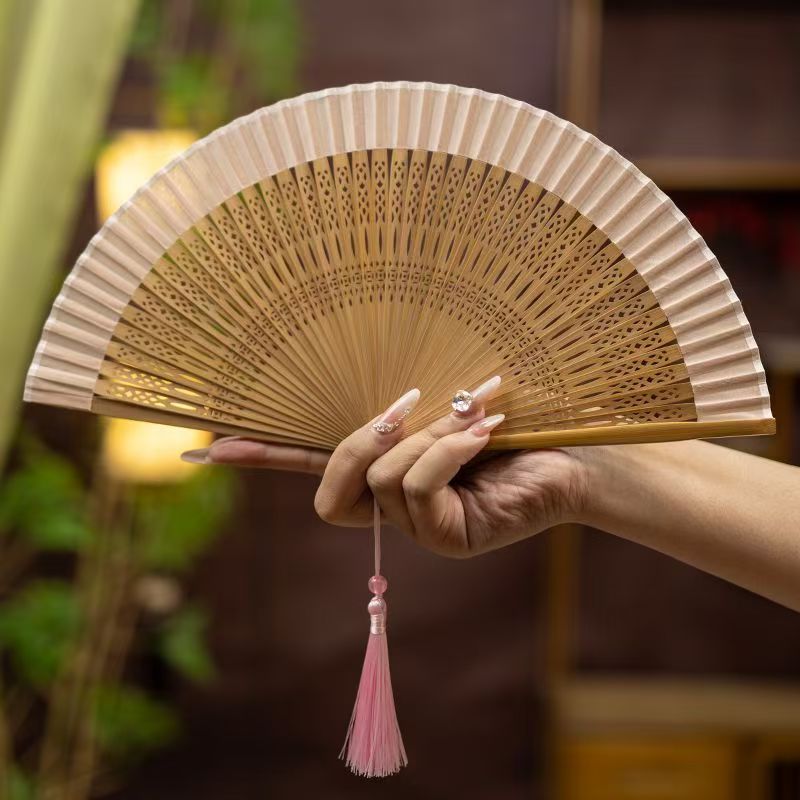 Chinese Folding Hand Fan – Traditional Oriental Dance Fan for Summer, Luck & Grace | Portable Vintage Style Fan with Good Fortune Motif